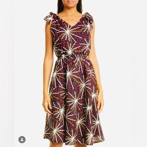 NWOT The OULA Company Abstract Print Cotton Tie Strap Fit&Flare Sundress size L